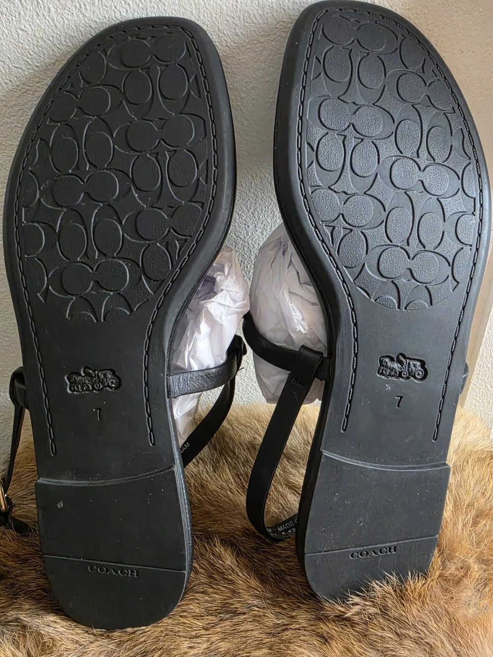 Coach Women's Black Leather Cutout Logo Sandals